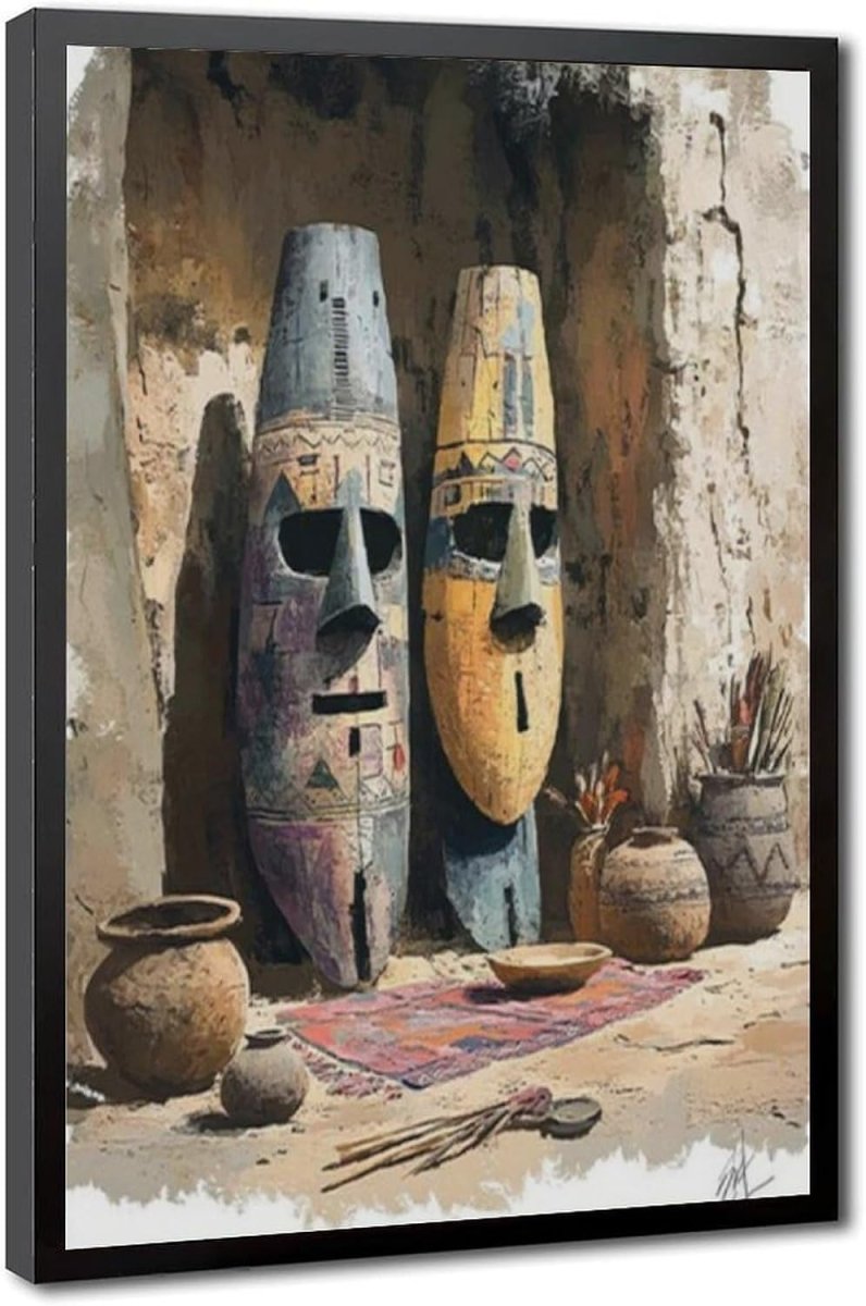 Louis & Henock, The Marshalling Commanders – African Tribal Mask Art Canvas - Arythmos Ena