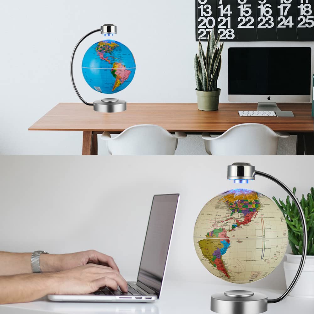 Magnetic Levitation Floating Globe, 8'' Magnetic Levitating Globe LED Illuminated World Map