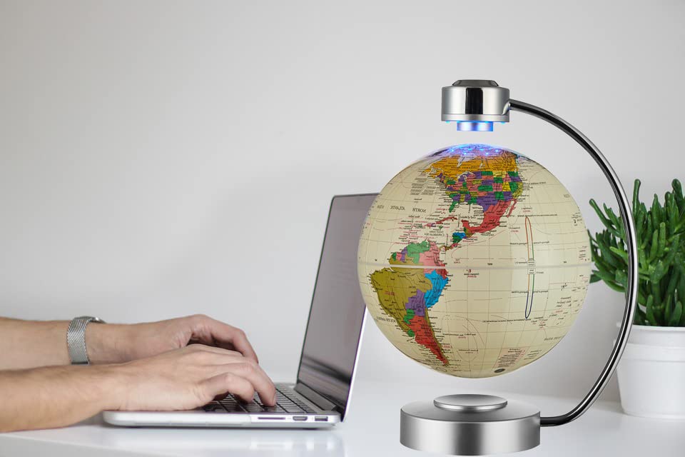 Magnetic Levitation Floating Globe, 8'' Magnetic Levitating Globe LED Illuminated World Map