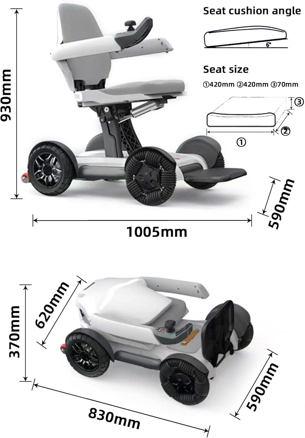 Robotic Foldable Electric Wheelchair Automatic Folding Power Chair 250W Motor Robotic Mobility Scooter