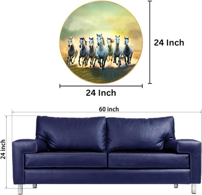 Sandhu crafts Seven Horses Vastu Painting For Wall Decoration Big Large Size 7 horse Vastu Frame Golden Framed