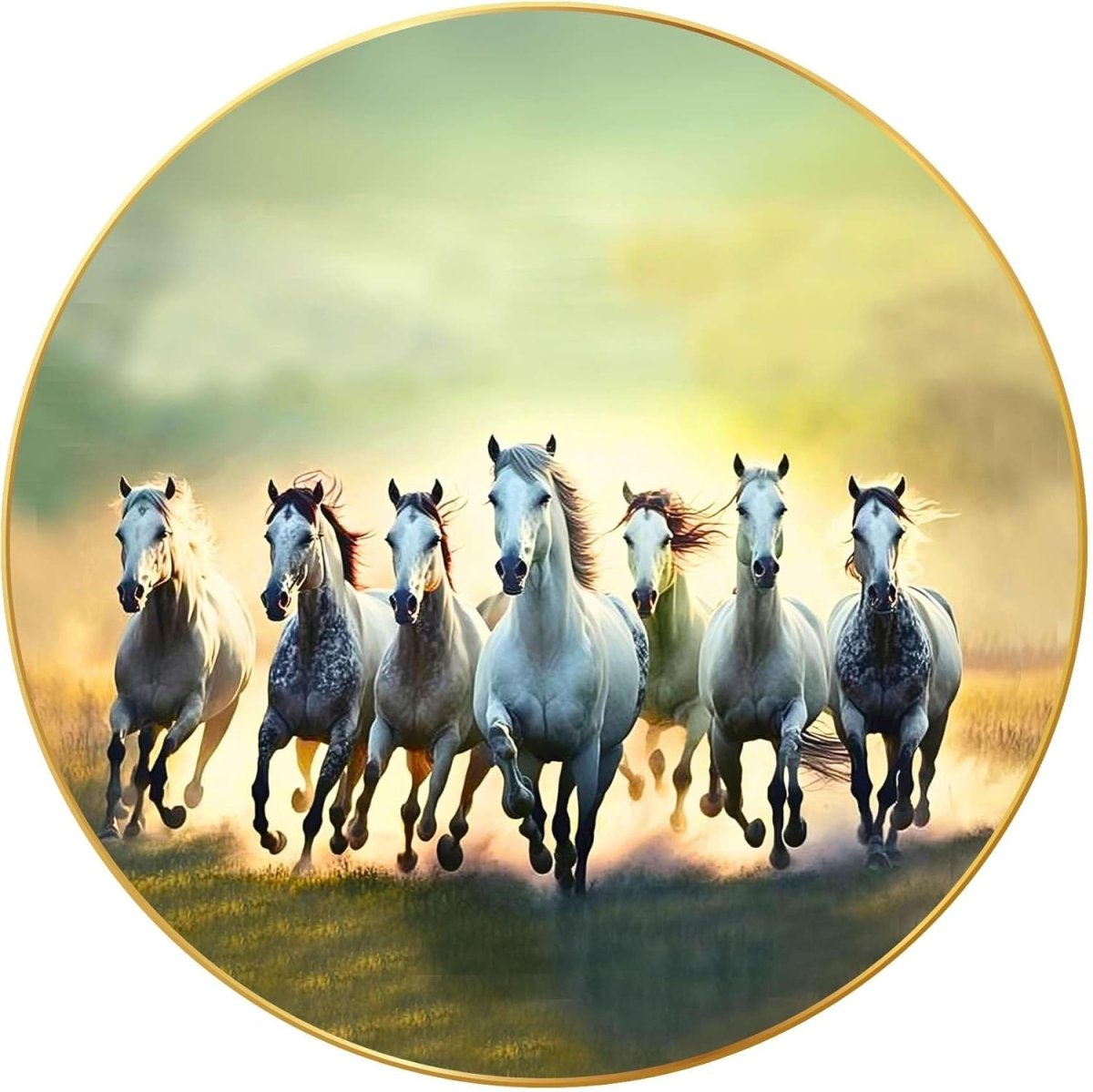 Sandhu crafts Seven Horses Vastu Painting For Wall Decoration Big Large Size 7 horse Vastu Frame Golden Framed