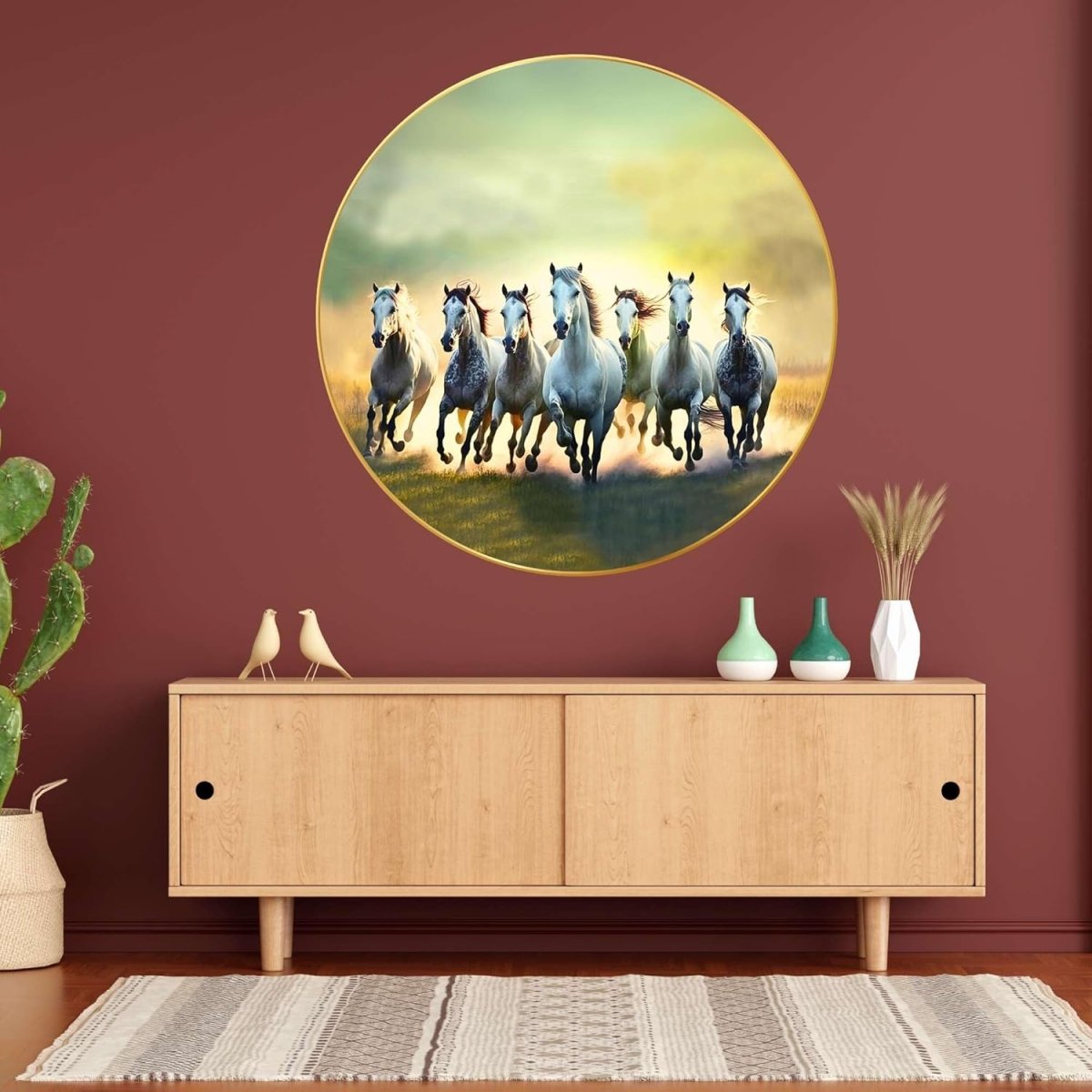 Sandhu crafts Seven Horses Vastu Painting For Wall Decoration Big Large Size 7 horse Vastu Frame Golden Framed