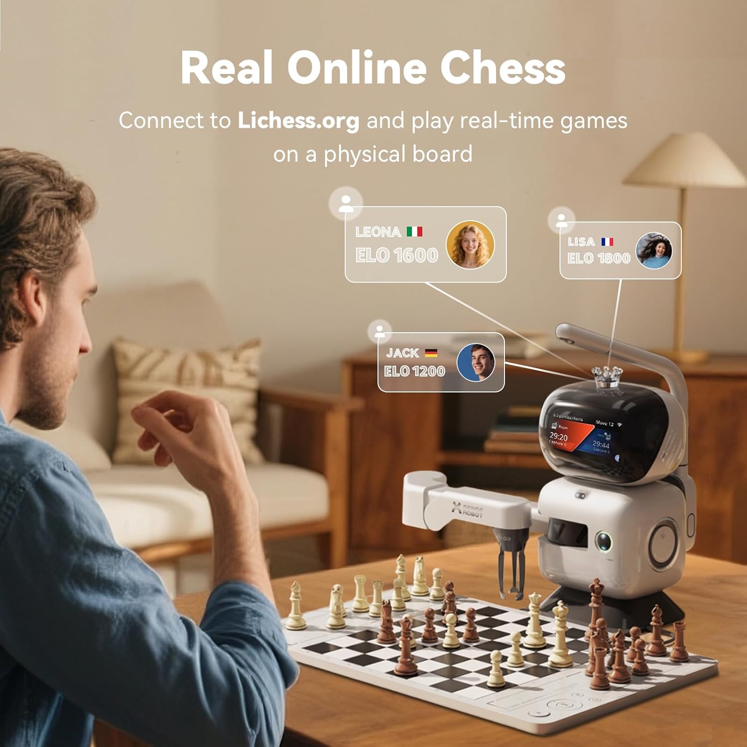 Sense Robot AI Chess Robot with Robotic Arm – 25 AI Levels, 1200+ Exercises,