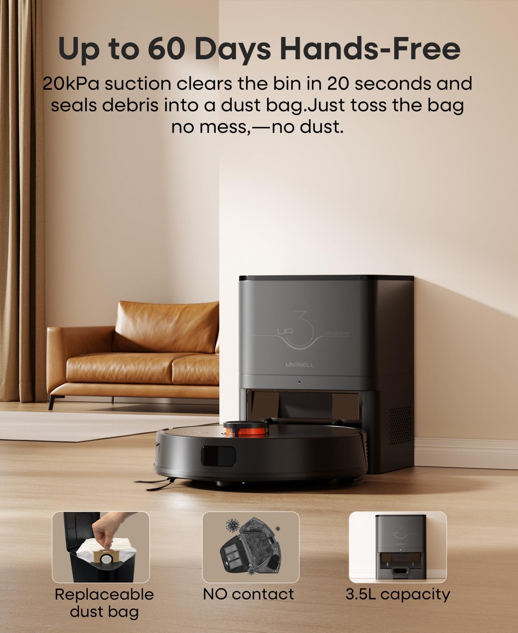 uninell Robot Vacuum Cleaner with Mop,Robotic Vacuum with 5000Pa Super Suction,180min runtime