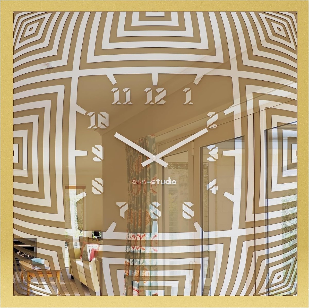 Wall Clock Psychedelic Modern Black Square Unique Handcraft Timekeeper Unusual Hypnotic