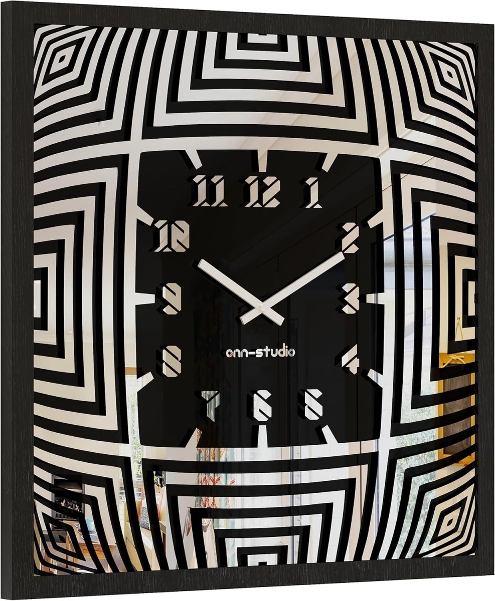 Wall Clock Psychedelic Modern Black Square Unique Handcraft Timekeeper Unusual Hypnotic